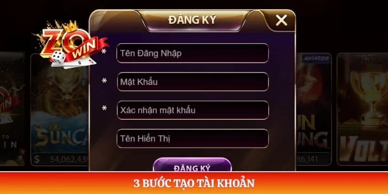 3 bước tạo tài khoản 